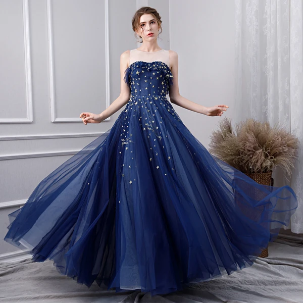 how to make a simple linen dress A Line V Neck Layered Navy Blue Lace Long Prom Dress with High Slit, N –  abcprom