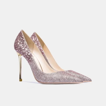 Sparkly Rose Gold Sequins Wedding Shoes 2021 Leather 10 Cm Stiletto Heels Pointed Toe Wedding Pumps High Heels