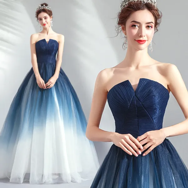 Chic / Beautiful Navy Blue Gradient-Color Evening Dresses 2019 A-Line ...