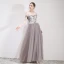 Chic / Beautiful Grey Evening Dresses  2019 A-Line / Princess Off-The-Shoulder Lace Flower Appliques Short Sleeve Backless Floor-Length / Long Formal Dresses