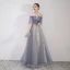 Élégant Bleu Ciel Robe De Soirée 2019 Princesse De l'épaule Perlage En Dentelle Fleur Paillettes Manches Courtes Dos Nu Longue Robe De Ceremonie