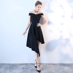 Unique Noire Haute Basse De Retour Robe De Graduation 2018 Princesse De L Épaule Dos Nu Sans Manches Mi Longues Robe De Ceremonie