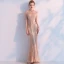 Luxury / Gorgeous Champagne Handmade  Beading Evening Dresses  2019 Trumpet / Mermaid High Neck Crystal Rhinestone Sleeveless Floor-Length / Long Formal Dresses
