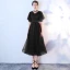 Chic / Beautiful Black Homecoming Graduation Dresses 2019 A-Line / Princess V-Neck Bow Lace Flower Short Sleeve Tea-length Formal Dresses