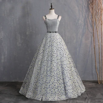 Elegant Grey Prom Dresses 2019 A Line Princess Suede Spaghetti Straps Glitter Star Sleeveless Backless Floor Length Long Formal Dresses