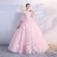 Chic / Belle Rose Bonbon Gonflée Robe De Bal 2018 Robe Boule En Dentelle Appliques Paillettes De l'épaule Dos Nu 1/2 Manches Longue Robe De Ceremonie