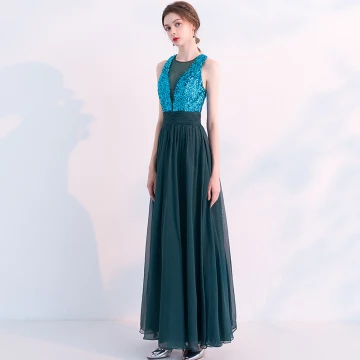 Scintillantes Vert Foncé Robe De Soirée 2019 Princesse Encolure Dégagée Paillettes Sans Manches Dos Nu Longue Robe De Ceremonie