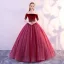 Élégant Bordeaux Robe De Bal 2019 Princesse De l'épaule Daim Fleur Perle En Dentelle Manches Courtes Dos Nu Longue Robe De Ceremonie