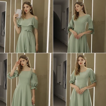 Modest Simple Sage Green Bridesmaid Dresses 2021 A Line Princess Scoop Neck Bow Short Sleeve Backless Bridesmaid Wedding Party Dresses