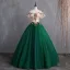 Vintage / Retro Dark Green Prom Dresses 2019 Ball Gown Appliques Lace Off-The-Shoulder Short Sleeve Backless Floor-Length / Long Formal Dresses
