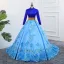 Vintage / Originale Bleu Robe De Bal 2019 Princesse Col Haut En Dentelle Fleur Paillettes Manches Longues Dos Nu Chapel Train Robe De Ceremonie