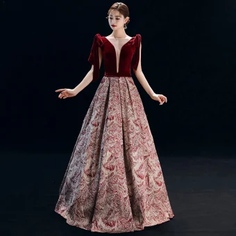 Elegant Burgundy Evening Dresses 2019 A Line Princess Square Neckline Suede Sleeveless Backless Printing Floor Length Long Formal Dresses