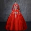 Chinese style Red Prom Dresses 2019 A-Line / Princess High Neck Appliques Lace Pearl 3/4 Sleeve Backless Floor-Length / Long Formal Dresses