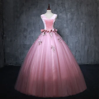 Vintage Originale Rose Bonbon Robe De Bal 2019 Robe Boule V Cou Daim Perle Appliques Sans Manches Dos Nu Longue Robe De Ceremonie
