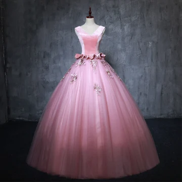 Vintage Retro Candy Pink Prom Dresses 2019 Ball Gown V Neck Suede Pearl Appliques Sleeveless Backless Floor Length Long Formal Dresses