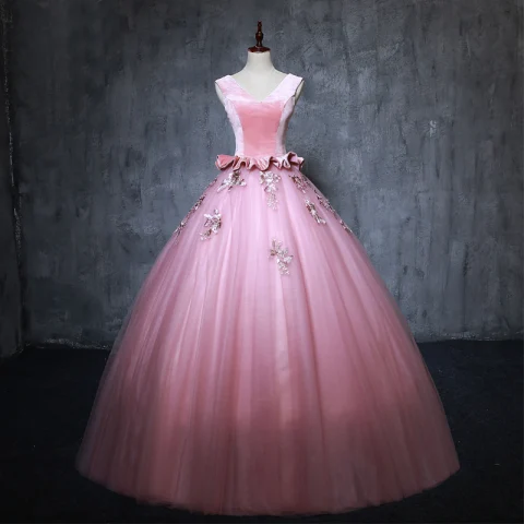 Vintage Cukierki Różowy Sukienki Na Bal 2019 Suknia Balowa V-Szyja Zamszowe Perła Aplikacje Bez Rękawów Bez Pleców Długie Sukienki Wizytowe