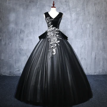 Élégant Noire Robe De Bal 2019 Robe Boule V Cou Daim Appliques En Dentelle Cristal Sans Manches Dos Nu Longue Robe De Ceremonie