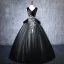 Elegant Black Prom Dresses 2019 Ball Gown V-Neck Suede Appliques Lace Crystal Sleeveless Backless Floor-Length / Long Formal Dresses