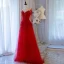 Chic / Beautiful Burgundy Evening Dresses  2019 A-Line / Princess Scoop Neck Beading Crystal Lace Flower Appliques 3/4 Sleeve Sweep Train Formal Dresses