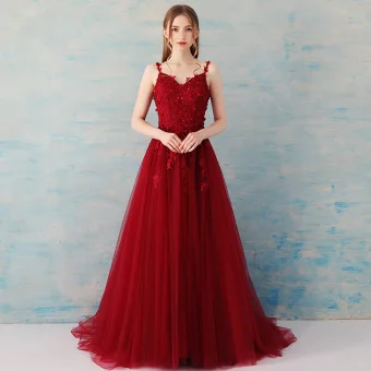Chic Belle Bordeaux Robe De Soirée 2018 Princesse En Dentelle Appliques Paillettes Bretelles Spaghetti Dos Nu Sans Manches Train De Balayage Robe De Ceremonie