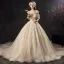 Audrey Hepburn Style Champagne Wedding Dresses 2019 Ball Gown Off-The-Shoulder Lace Flower Sequins Short Sleeve Backless Royal Train