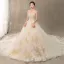Charming Champagne Wedding Dresses 2019 A-Line / Princess Spaghetti Straps Beading Pearl Lace Flower Sleeveless Backless Royal Train