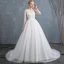Affordable Ivory Wedding Dresses 2019 A-Line / Princess Scoop Neck Lace Flower 1/2 Sleeves Backless Court Train