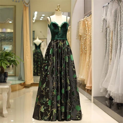 Vintage / Retro Dark Green Evening Dresses  2019 A-Line / Princess Spaghetti Straps Suede Beading Crystal Sleeveless Backless Printing Floor-Length / Long Formal Dresses