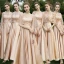 Modest / Simple Champagne Satin Embroidered Bridesmaid Dresses 2021 A-Line / Princess Scoop Neck 1/2 Sleeves Backless Floor-Length / Long Wedding Party Dresses