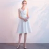 Modest / Simple Ivory Homecoming Graduation Dresses 2018 A-Line / Princess Bow Spaghetti Straps Sleeveless Knee-Length Formal Dresses