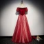 Chic / Belle Bordeaux Robe De Soirée 2019 Princesse De l'épaule Tachetée Manches Courtes Dos Nu Longue Robe De Ceremonie