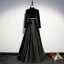 Vintage / Retro Black Evening Dresses  2019 A-Line / Princess High Neck Suede Bow Long Sleeve Backless Floor-Length / Long Formal Dresses