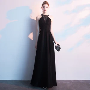 Sexy Noire Robe De Soirée 2019 Princesse Sans Manches Faux Diamant Titulaire Dos Nu Longue Robe De Ceremonie