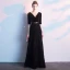 Charming Black Evening Dresses  2019 A-Line / Princess Deep V-Neck Suede Tassel Sash 1/2 Sleeves Floor-Length / Long Formal Dresses