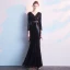 Charmant Noire Robe De Soirée 2019 Trompette / Sirène V-Cou Paillettes Ceinture 3/4 Manches Longue Robe De Ceremonie