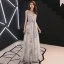 Chic / Beautiful Grey Evening Dresses  2019 A-Line / Princess V-Neck Crystal Lace Flower Bow Sleeveless Backless Floor-Length / Long Formal Dresses