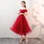 Chic / Beautiful Burgundy Homecoming Graduation Dresses 2018 A-Line / Princess Sash Off-The-Shoulder Backless Sleeveless Tea-length Formal Dresses