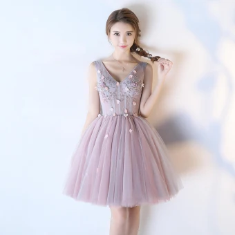 Chic Beautiful Lavender Cocktail Dresses 2018 Ball Gown Beading Pearl Appliques V Neck Backless Sleeveless Knee Length Formal Dresses