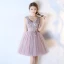 Chic / Belle Lavande Robe De Cocktail 2018 Robe Boule Perlage Perle Appliques V-Cou Dos Nu Sans Manches Mi-Longues Robe De Ceremonie