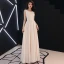 Elegant Ensfarget Champagne Selskapskjoler 2019 Prinsesse Scoop Halsen Perle Rhinestone Uten Ermer Lange Formelle Kjoler