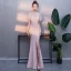 Élégant Rougissant Rose Robe De Soirée 2019 Trompette / Sirène Col Haut Faux Diamant Manches Courtes Fendue devant Longue Robe De Ceremonie