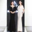 Chic / Belle Noire Robe De Soirée 2019 Trompette / Sirène Col Haut En Dentelle Fleur Manches Courtes Longue Robe De Ceremonie