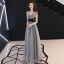 Chic / Beautiful Grey Evening Dresses  2019 A-Line / Princess V-Neck Bow Spotted Sleeveless Backless Floor-Length / Long Formal Dresses