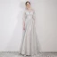 Elegant Grey Evening Dresses  2019 A-Line / Princess Scoop Neck Appliques Lace Flower 1/2 Sleeves Floor-Length / Long Formal Dresses