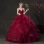 Charming Quinceañera Burgundy Prom Dresses 2019 Ball Gown Spaghetti Straps Glitter Sleeveless Backless Cascading Ruffles Floor-Length / Long Formal Dresses