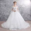 Elegant White Wedding Dresses 2019 Ball Gown Off-The-Shoulder Lace Flower Appliques Pearl Sequins Short Sleeve Backless Chapel Train