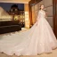 Charming Champagne Wedding Dresses 2019 Ball Gown High Neck Beading Crystal Lace Flower Long Sleeve Backless Royal Train