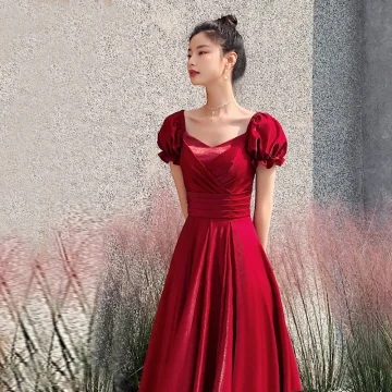 Chic Belle Rouge Robe De Soirée 2021 Princesse Encolure Carrée Manches Courtes Dos Nu Longue Soirée Robe De Ceremonie
