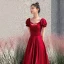 Chic / Beautiful Red Evening Dresses  2021 A-Line / Princess Square Neckline Short Sleeve Backless Floor-Length / Long Evening Party Formal Dresses