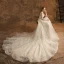 Élégant Champagne Robe De Mariée 2019 Princesse Encolure Dégagée En Dentelle Fleur Étoile 3/4 Manches Dos Nu Chapel Train